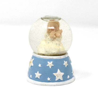 Snowglobe, Newborn Baby Mini Snow Globe with Blue & White Glitter Stars Base, Collectible, Vintage