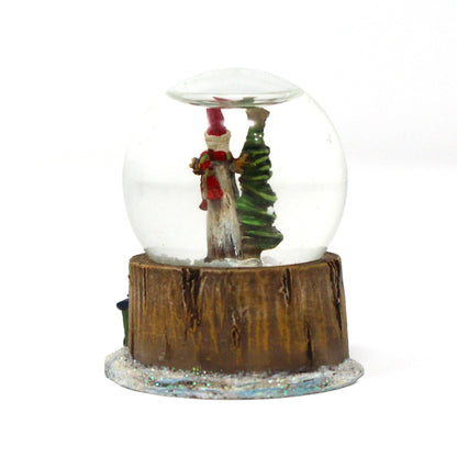 Snowglobe, Wooden Thin Santa Figure with Christmas Tree, Mini Snow Globe, Tree Stump Base w/Gifts, Collectible, Vintage