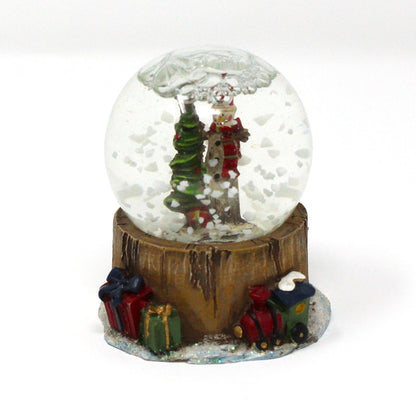 Snowglobe, Wooden Thin Santa Figure with Christmas Tree, Mini Snow Globe, Tree Stump Base w/Gifts, Collectible, Vintage