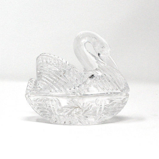 Trinket Box, Crystal Swan in Nest, Figural Swan Ring Box, Trinket Dish, Vintage