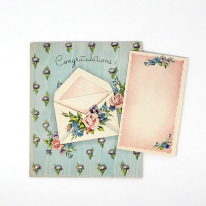 Greeting Card / Congratulations, Envelope with Roses, Removable Insert Card, Vintage