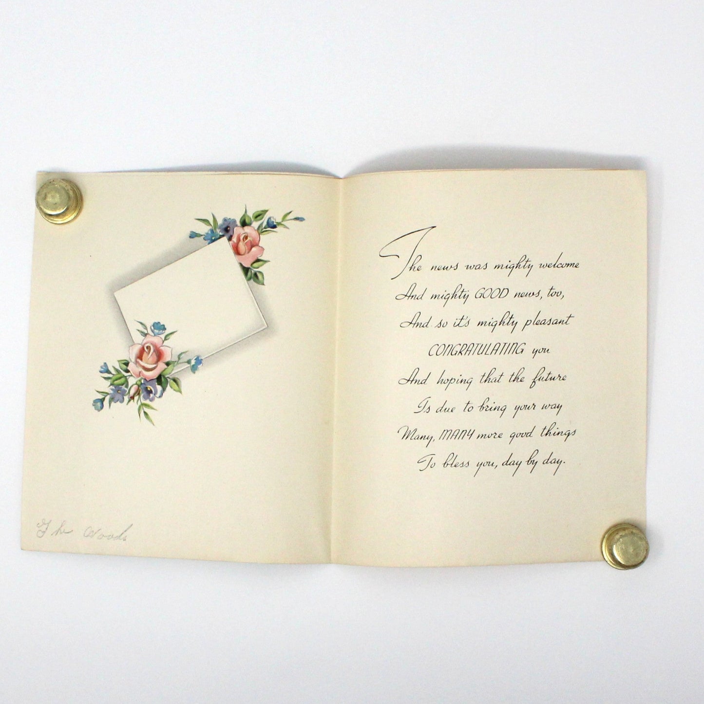 Greeting Card / Congratulations, Envelope with Roses, Removable Insert Card, Vintage