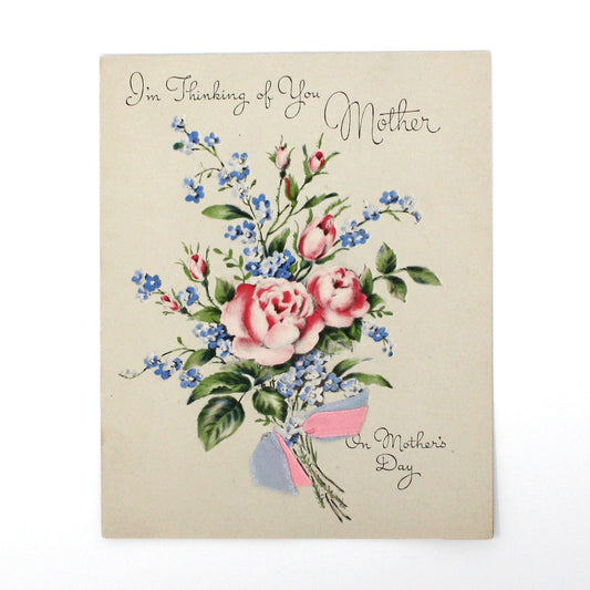 Greeting Card / Mother's Day, Norcross, Thinking of You Mother, Fabric Ribbon, Vintage, Unused