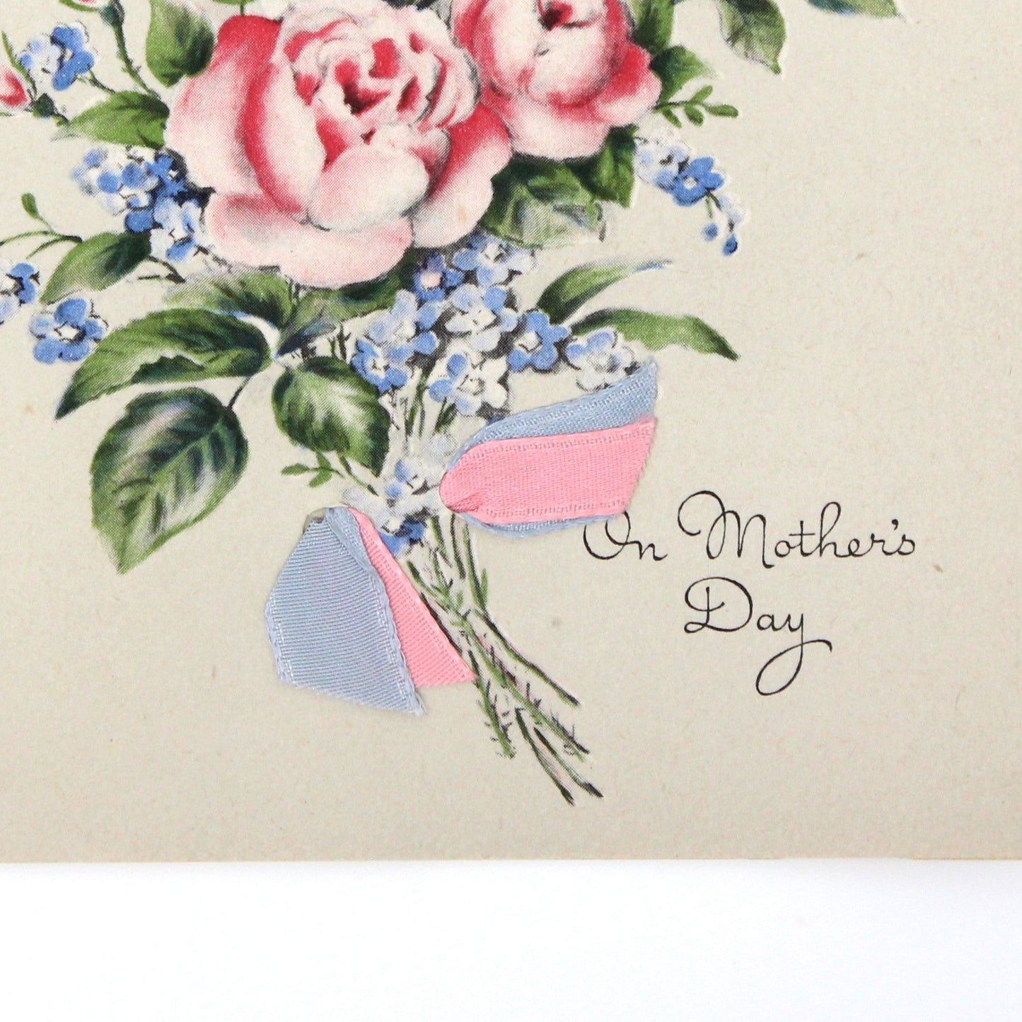 Greeting Card / Mother's Day, Norcross, Thinking of You Mother, Fabric Ribbon, Vintage, Unused