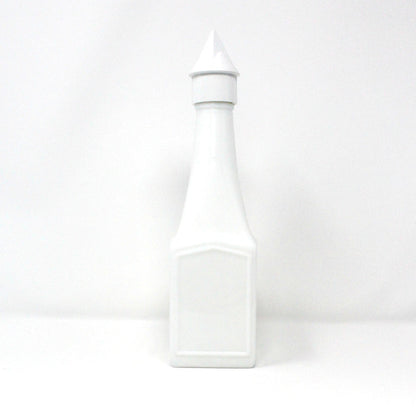 Liquor Bottle, White Milk Glass, Gold Mountains & Cabin Lodge, Seagram’s Empty, Vintage Collectible