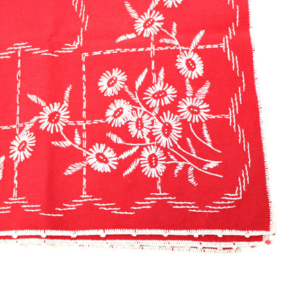 Tablecloth & Napkins Set, Square Card / Tea Table, Embroidered, Red & White, Vintage 32"