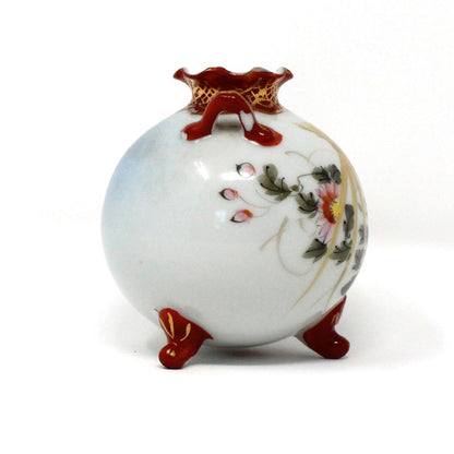 Bud Vase, Kutani, Hand Painted Oriental Pink Florals, Eiraku Style Chinoiserie, Vintage