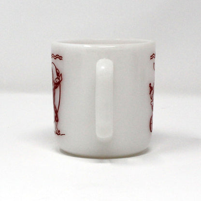 Mug / Child Cup, Hazel Atlas, Milk Glass, Circus Clown Red Enamel, Vintage