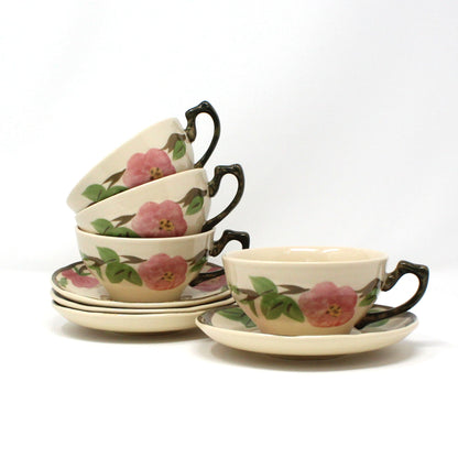 Teacup and Saucer, Franciscan, Desert Rose, Pink Rose, Set of 4 Coffee Cups