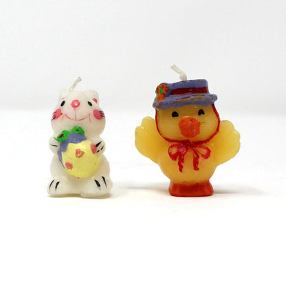 Candle, Figural Novelty Mini Easter Candles, White Rabbit and Yellow Chick, Set of 2, Vintage