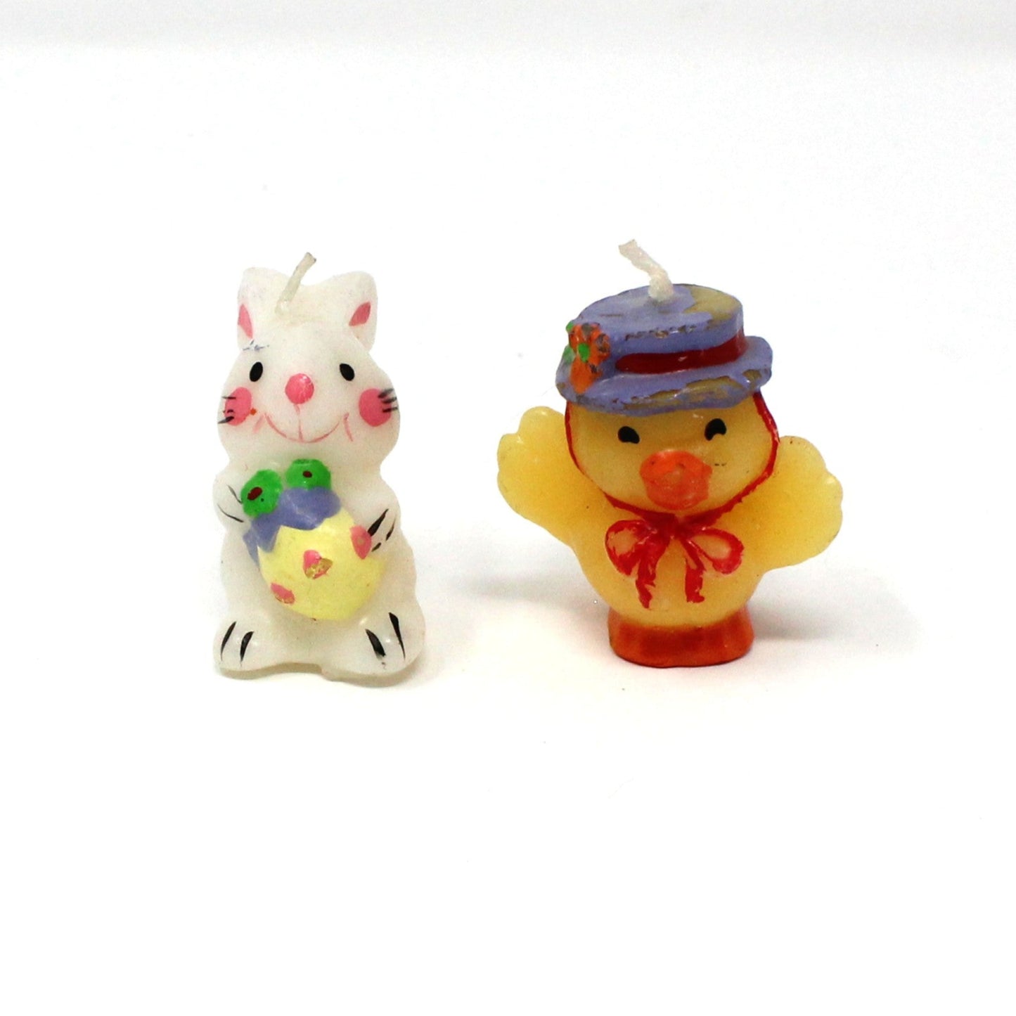 Candle, Figural Novelty Mini Easter Candles, White Rabbit and Yellow Chick, Set of 2, Vintage