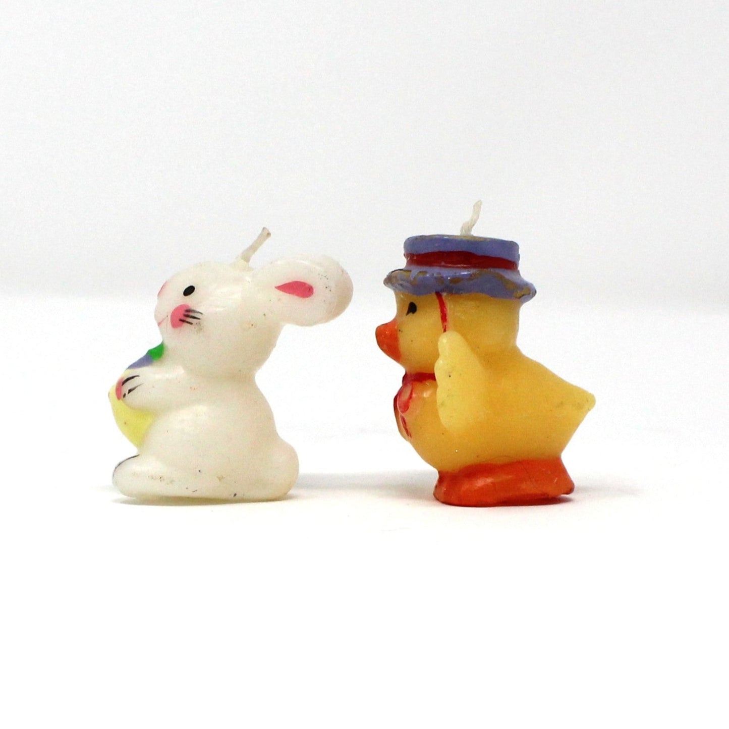 Candle, Figural Novelty Mini Easter Candles, White Rabbit and Yellow Chick, Set of 2, Vintage