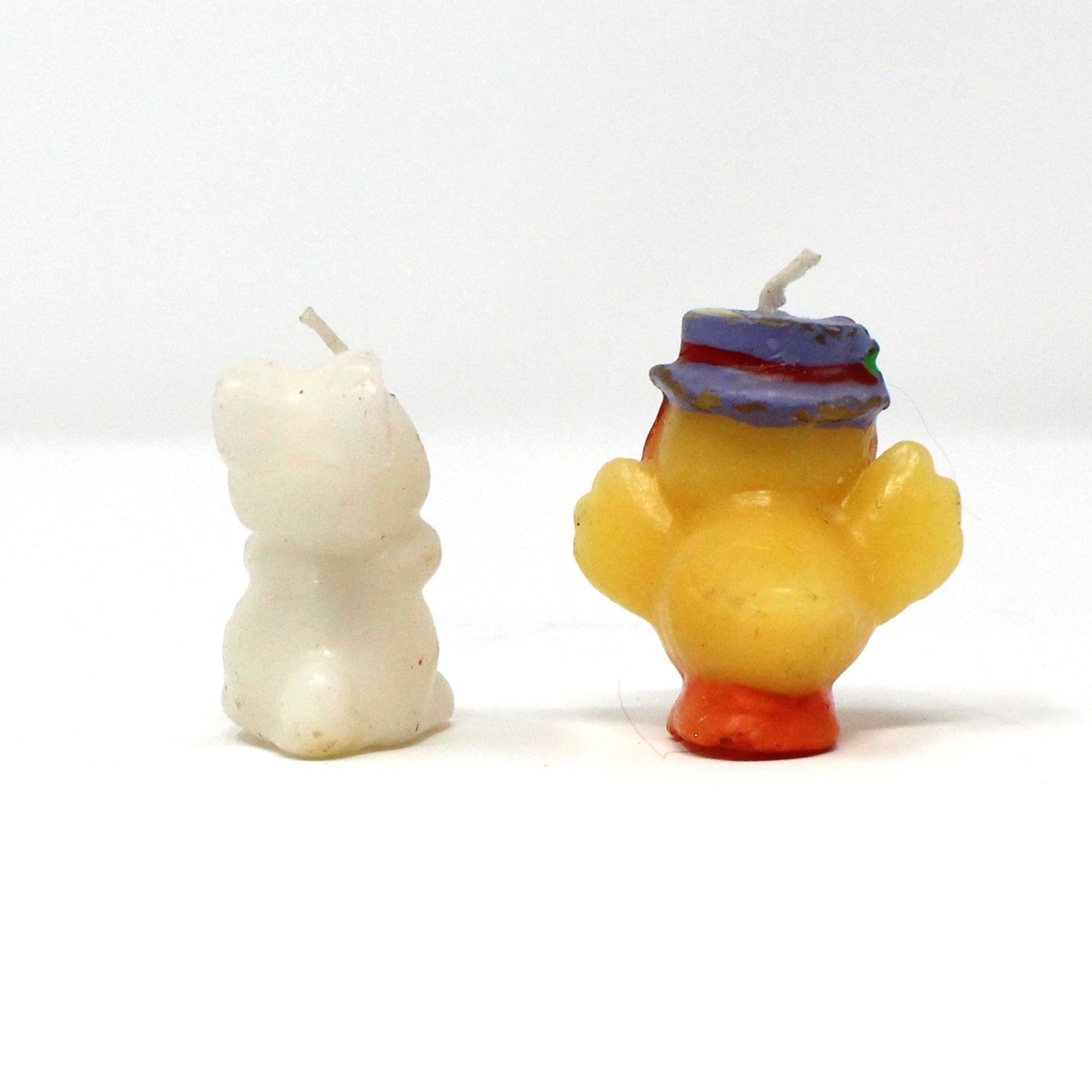 Candle, Figural Novelty Mini Easter Candles, White Rabbit and Yellow Chick, Set of 2, Vintage