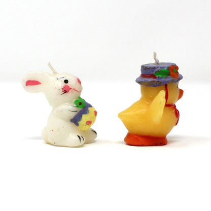 Candle, Figural Novelty Mini Easter Candles, White Rabbit and Yellow Chick, Set of 2, Vintage