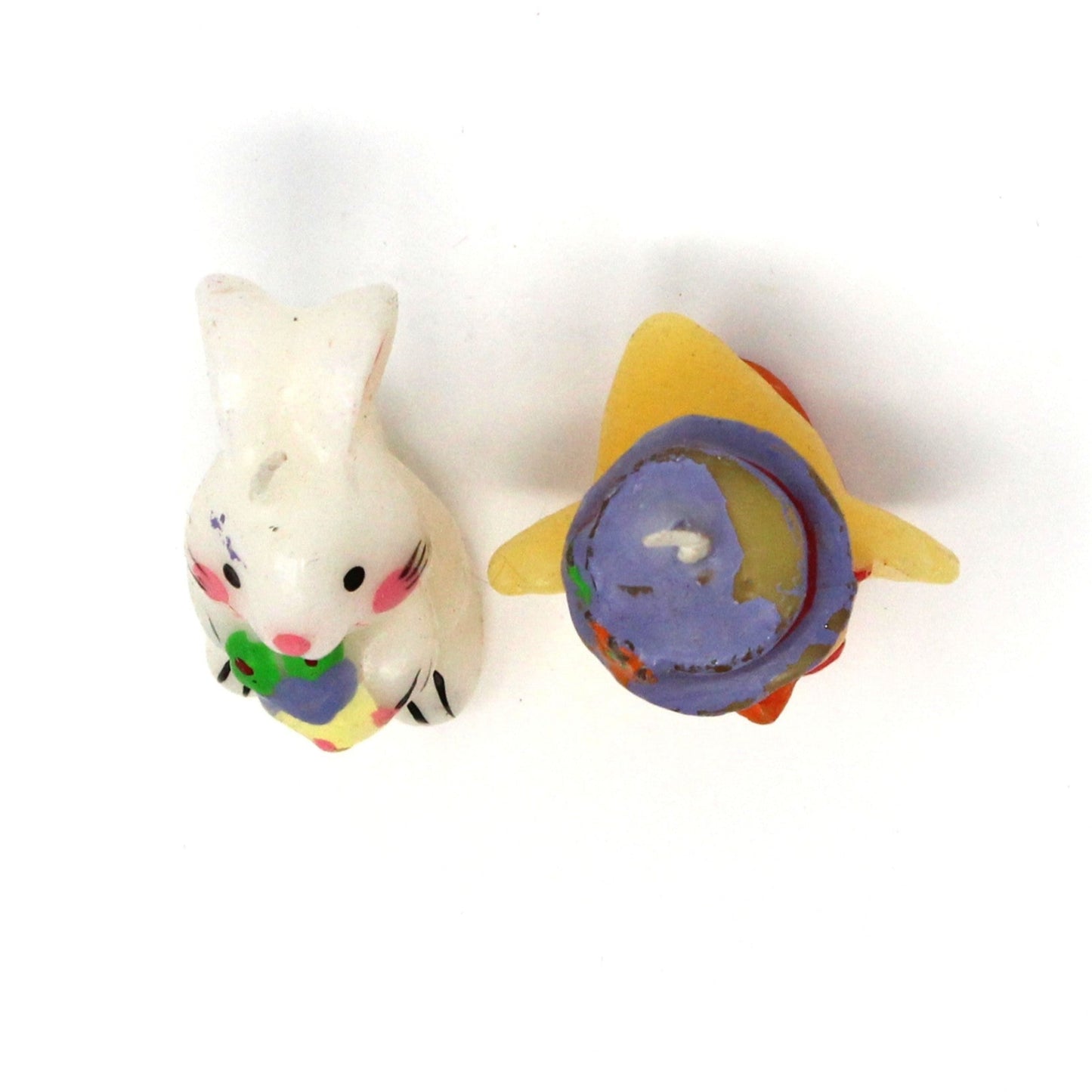 Candle, Figural Novelty Mini Easter Candles, White Rabbit and Yellow Chick, Set of 2, Vintage