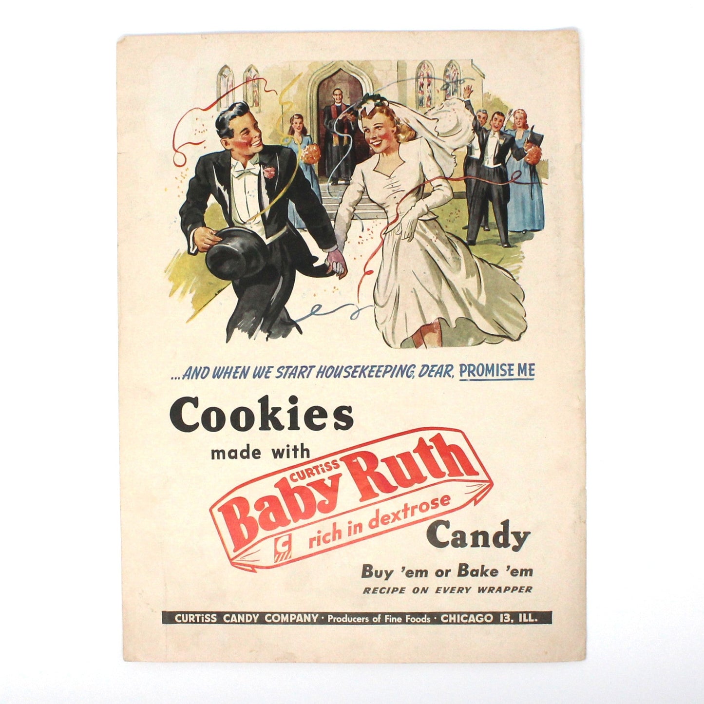 Advertisement, Baby Ruth Candy Bar, 1950 Bridal Illustration, Original Magazine Ad, Vintage