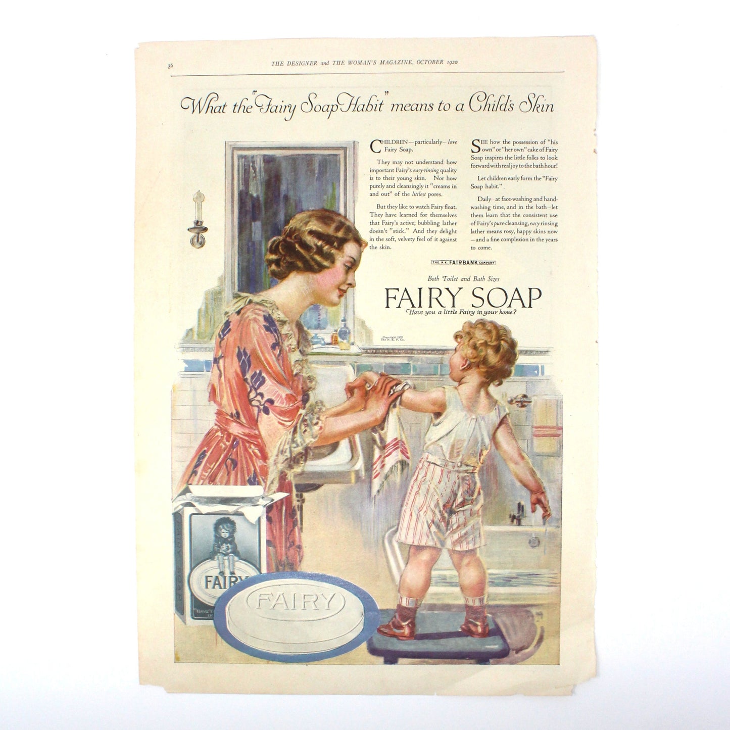 Advertisement, Fairy Soap, 1920 Original Magazine Ad, Fairy Soap Habit, Mother & Child, Antique