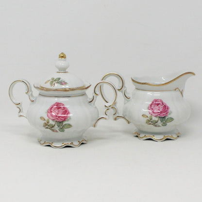 Creamer and Sugar with Lid, Hutschenreuther, The Dundee, Pink Rose, Bavaria, Germany, Vintage