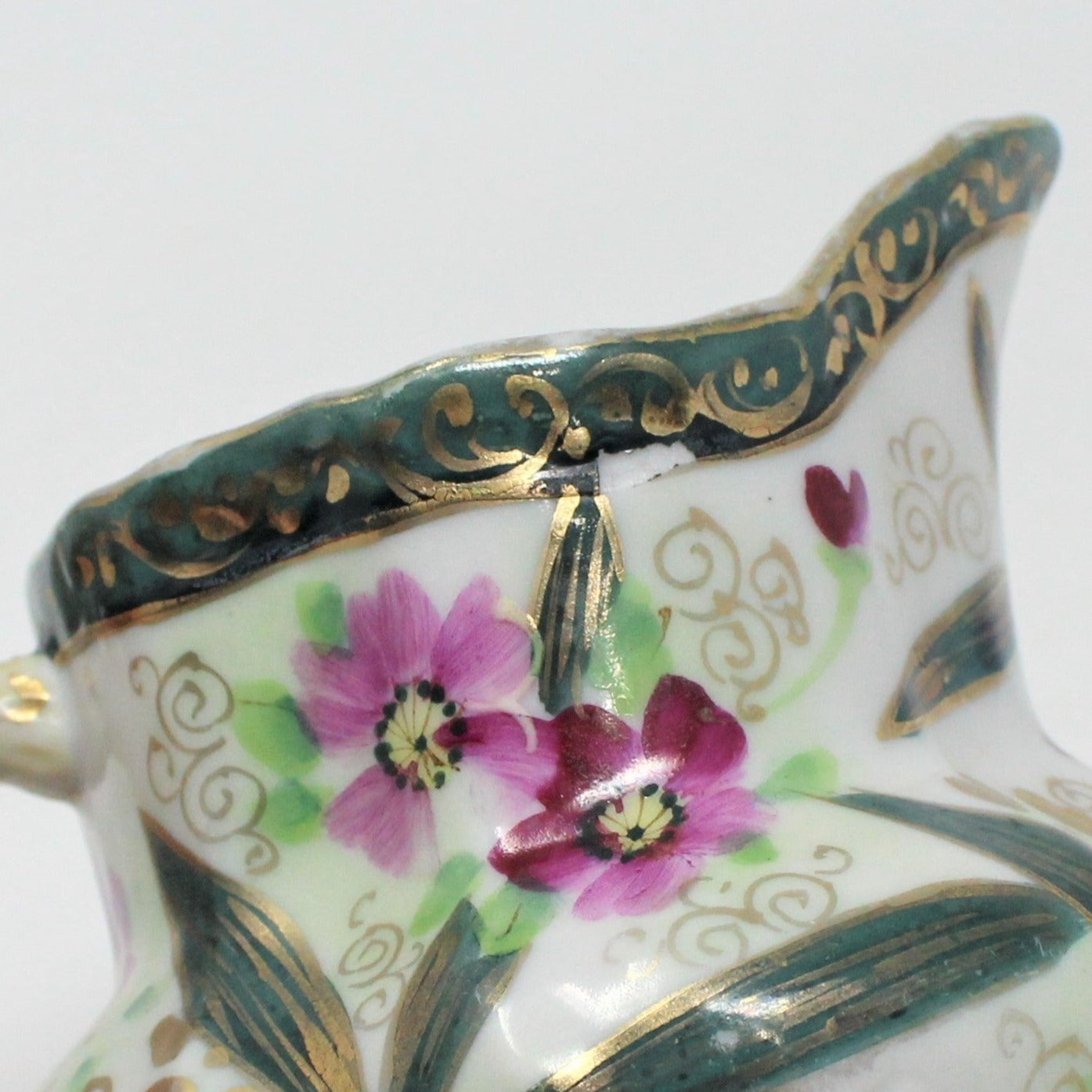 English 19th Century Chinoiserie Hand Painted Porcelain Creamer