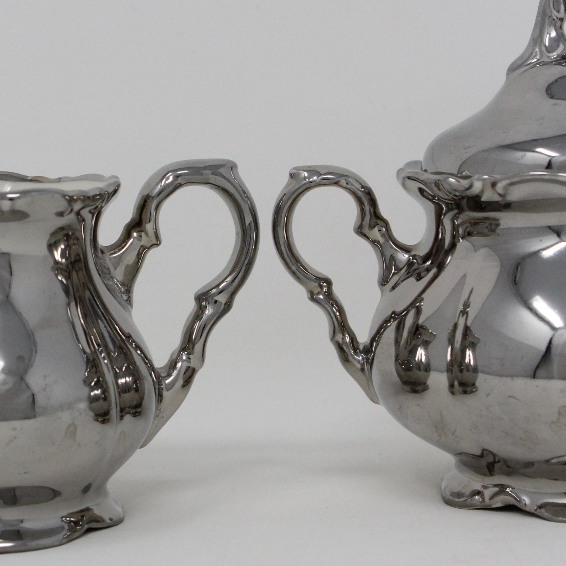 Creamer and Sugar with Lid, Waldershof, Porcelain with Silver Overlay,  Bavaria Germany, Vintage