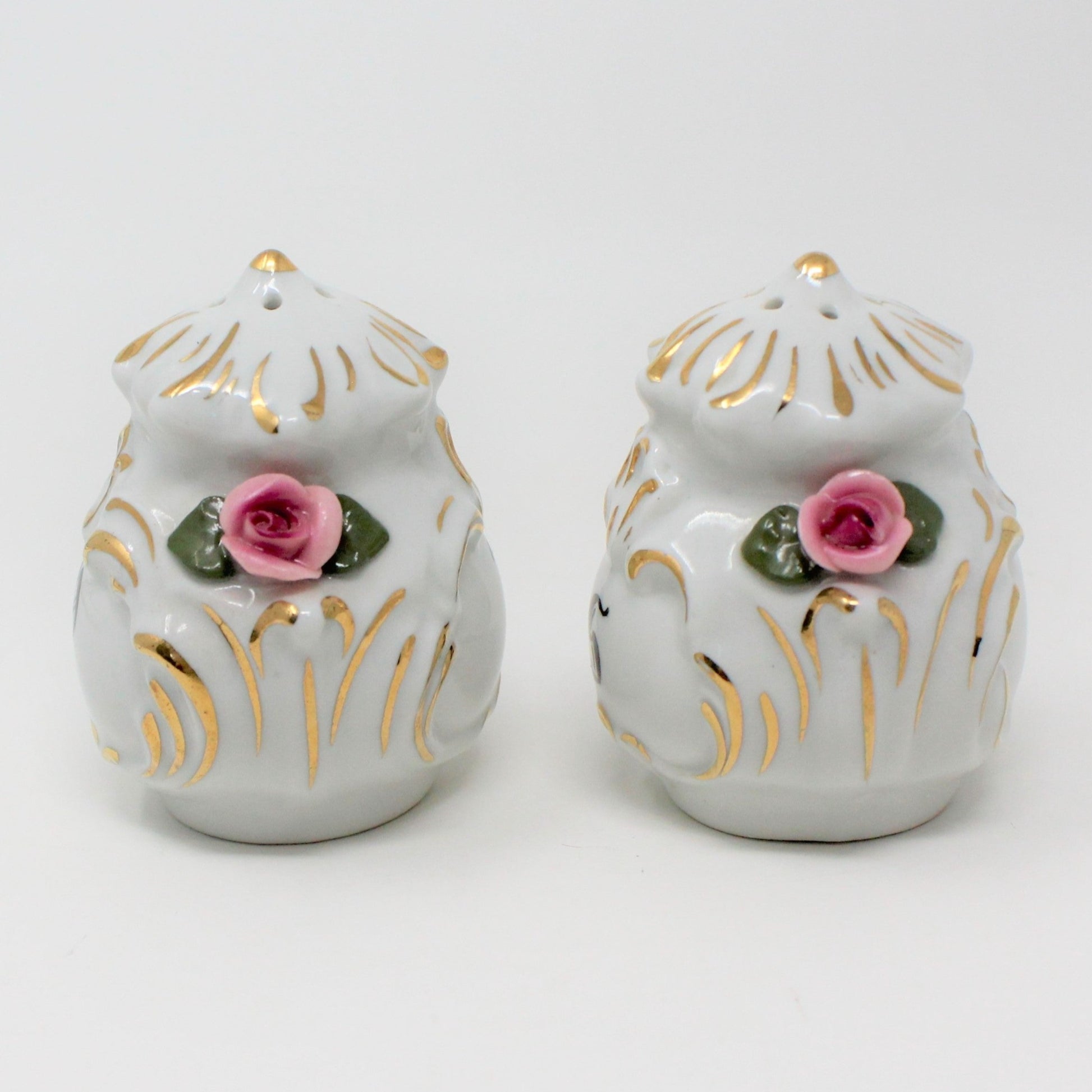 Salt and Pepper Shakers with Tray, Dresden Style, Hand Applied Pink Ro –  Antigo Trunk