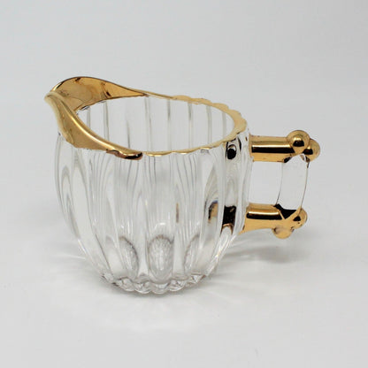 Creamer and Open Sugar, Jeannette Glass, National with Gold Accents, Vintage