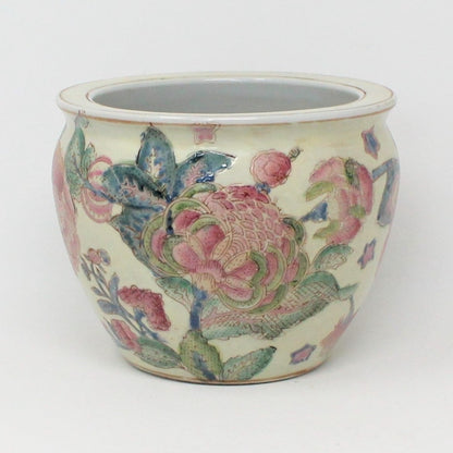 Planter, Oriental Fish Bowl, Porcelain Enamel Pink Floral, Vintage – Antigo  Trunk