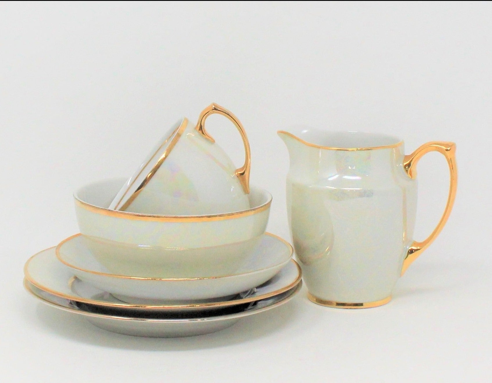 Breakfast Set, M Z Czechoslovakia, Iridescent, 6 Pieces, Vintage