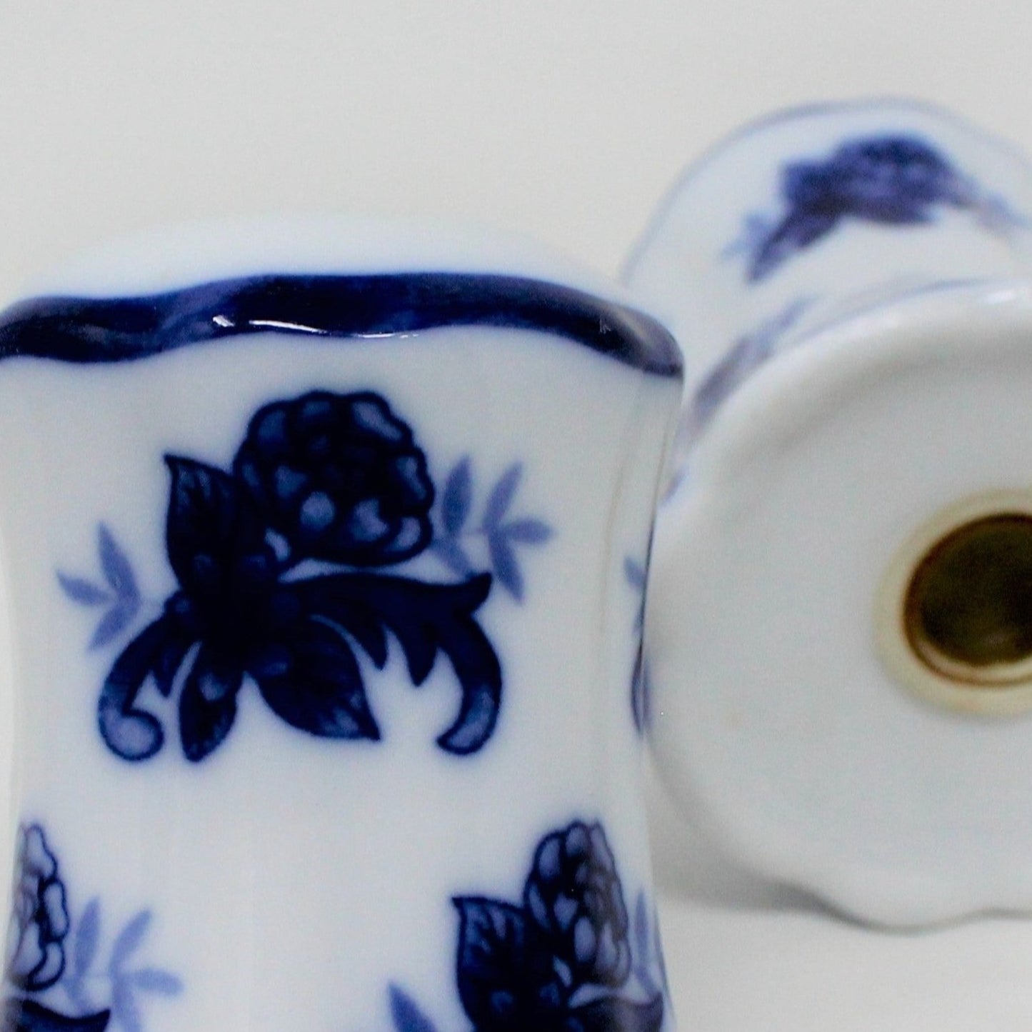Salt and Pepper Shakers, Cracker Barrel, Blue and White, Flow Blue Style Porcelain