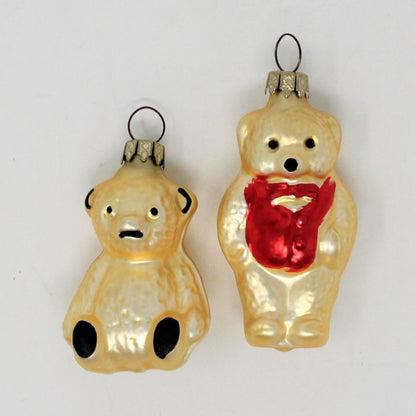 Ornament, Whitehurst, Figural Teddy Bears, Gold and Red, Set of 2, Vintage Germany