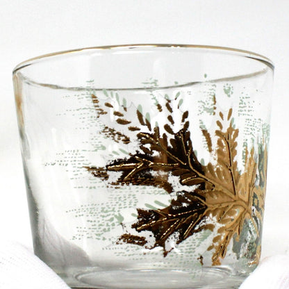 Vintage 60s Set Of 2 Gold Fall Leaf Drinking Glasses Leaves By Libbey