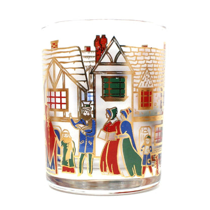 Glasses, Whiskey / Rocks, Culver, Victorian Christmas Cottages Scene, Set of 7, Vintage, SOLD