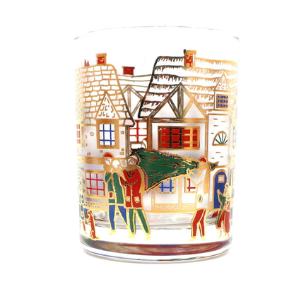 Glasses, Whiskey / Rocks, Culver, Victorian Christmas Cottages Scene, Set of 7, Vintage, SOLD