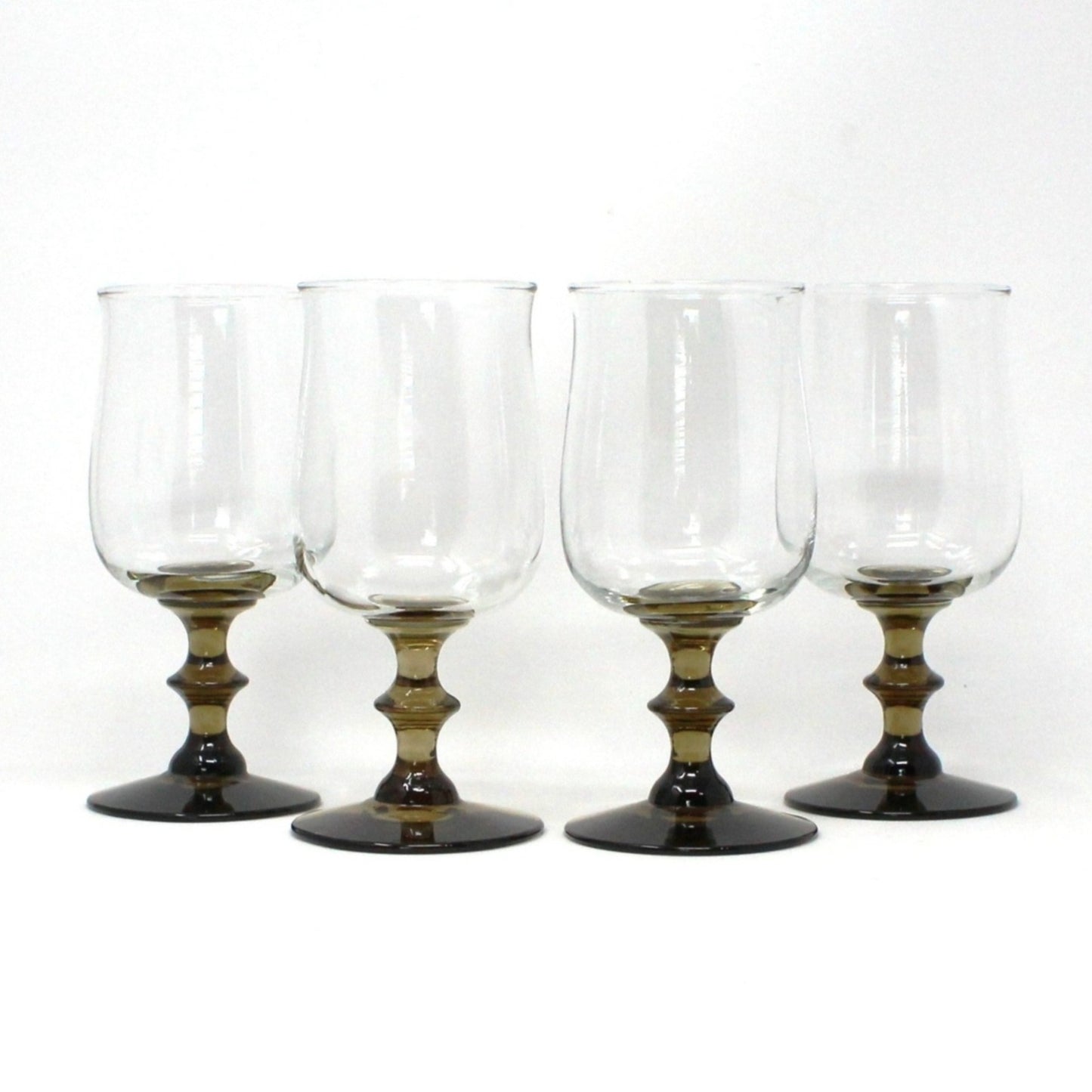Water Goblets, Libbey, Tulip Brown Stemmed Glasses, Set of 4, Vintage