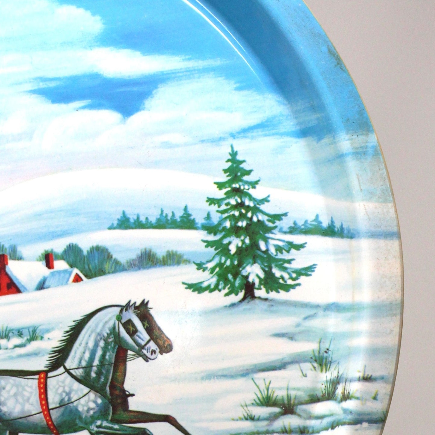 Tray, Currier & Ives, Molded Plastic Serving Tray, "The Road- Winter" Sleigh Ride, Vintage