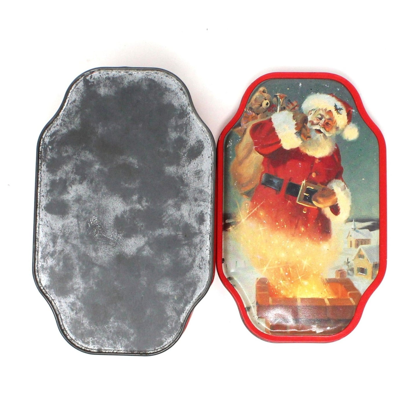 Gift Tin / Cookie Tin, Season's Greetings Santa Claus by Tom Browning, Olive Can Co, Vintage, SOLD