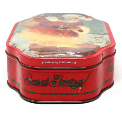 Gift Tin / Cookie Tin, Season's Greetings Santa Claus by Tom Browning, Olive Can Co, Vintage, SOLD