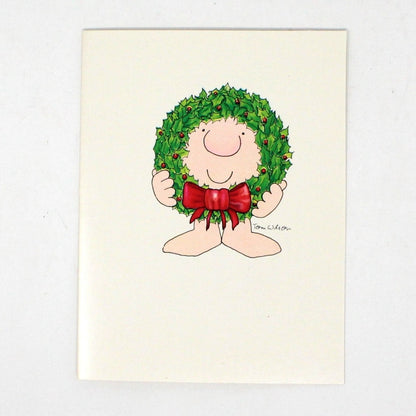 Greeting Card / Christmas Card, Ziggy, Holding Wreath, Unused with Envelope, American Greetings, Vintage