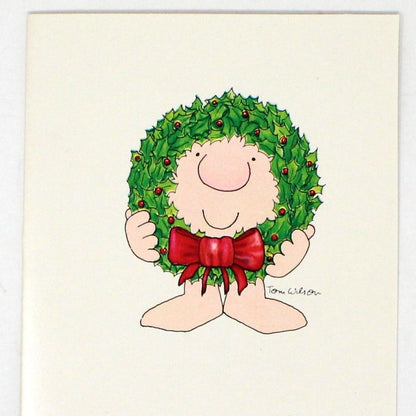 Greeting Card / Christmas Card, Ziggy, Holding Wreath, Unused with Envelope, American Greetings, Vintage