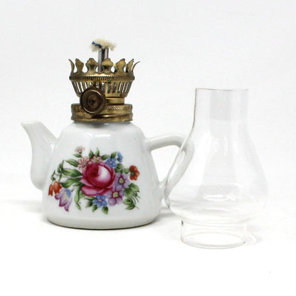 Oil Lamp, Mini Teapot Shaped Porcelain Lamp, Vintage Japan