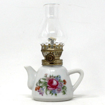 Oil Lamp, Mini Teapot Shaped Porcelain Lamp, Vintage Japan