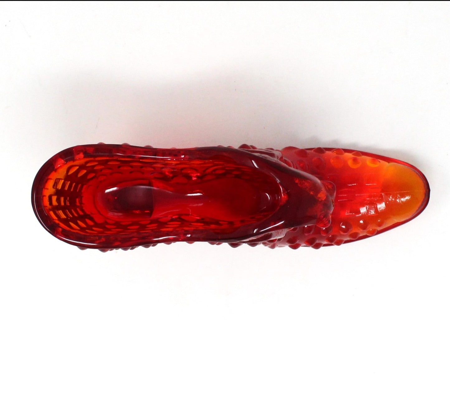 Shoe, Fenton Slipper, Hobnail Orange / Amberina Glass, Vintage