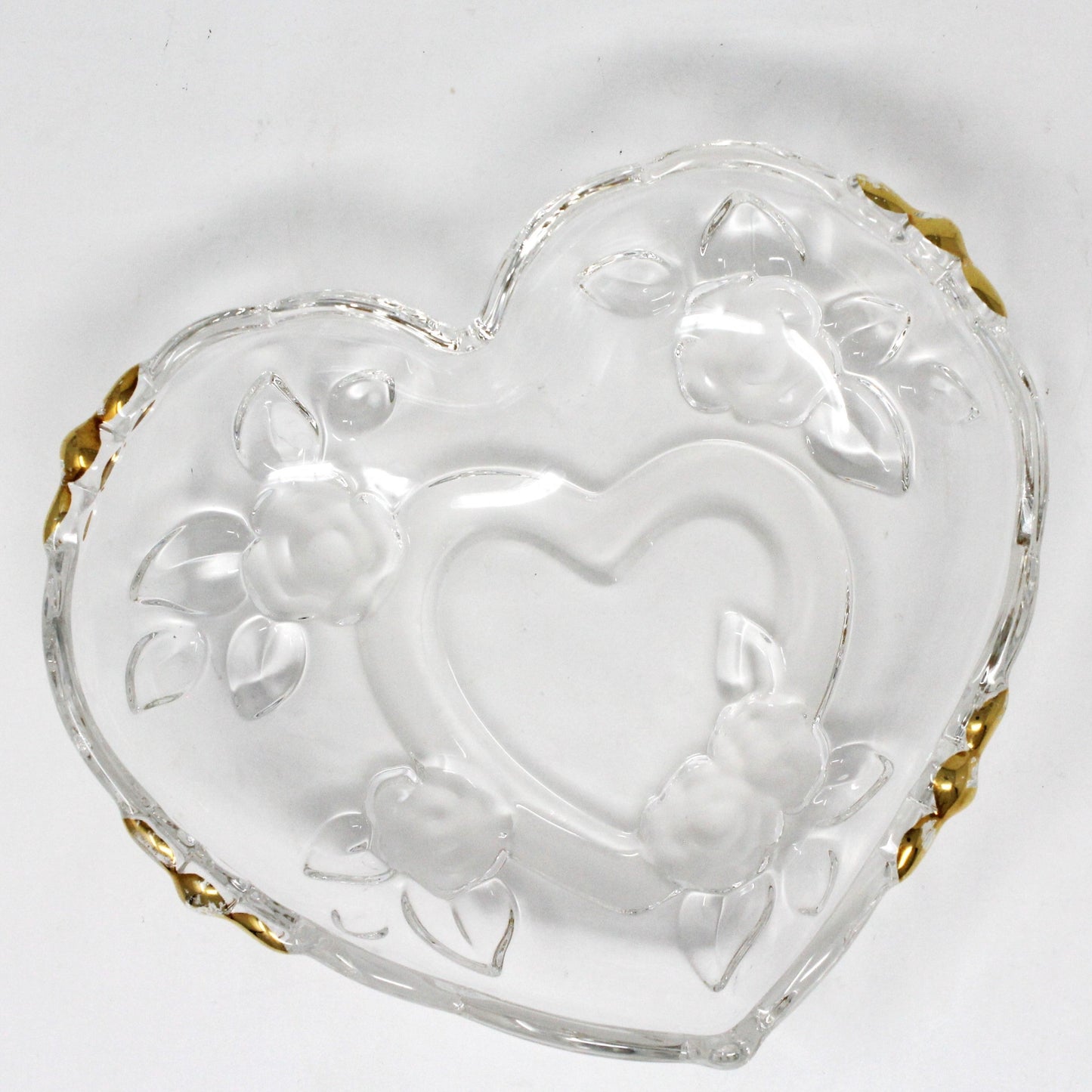 Bon Bon / Candy Dish, Studio Nova, Heart Shaped Glass Dish, Hearts of Gold, Germany, Vintage