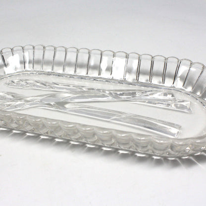 Asparagus Dish, Hazel Atlas, Oval Ribbed Glass, Pattern 1305, Vintage