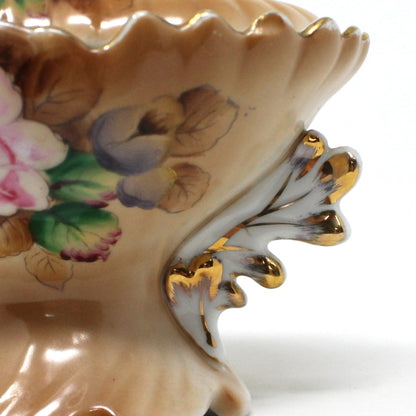 Compote, Lipper & Mann, Pink & White Roses, Hand Painted, Vintage Japan