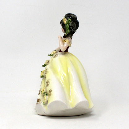 Figurine, Lefton, Designed By Marika, Mathilde, Girl in Yellow Dress with Flowers, Vintage, SOLD