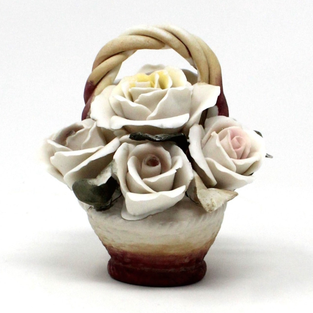 White Porcelain Basket deals Capodimonte Style Flowers