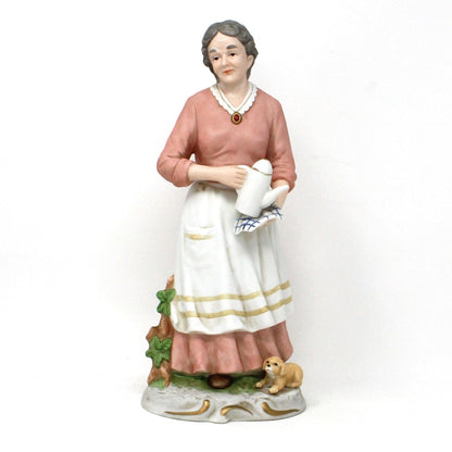 Figurine, HomCo, Elderly Woman With Coffee Pot and Dog, 1425 Porcelain, Vintage