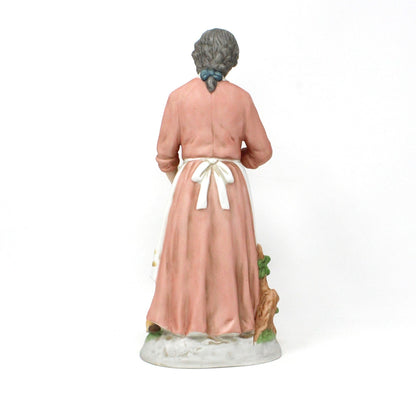 Figurine, HomCo, Elderly Woman With Coffee Pot and Dog, 1425 Porcelain, Vintage