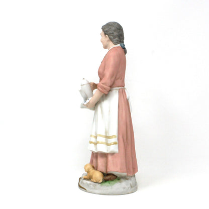 Figurine, HomCo, Elderly Woman With Coffee Pot and Dog, 1425 Porcelain, Vintage